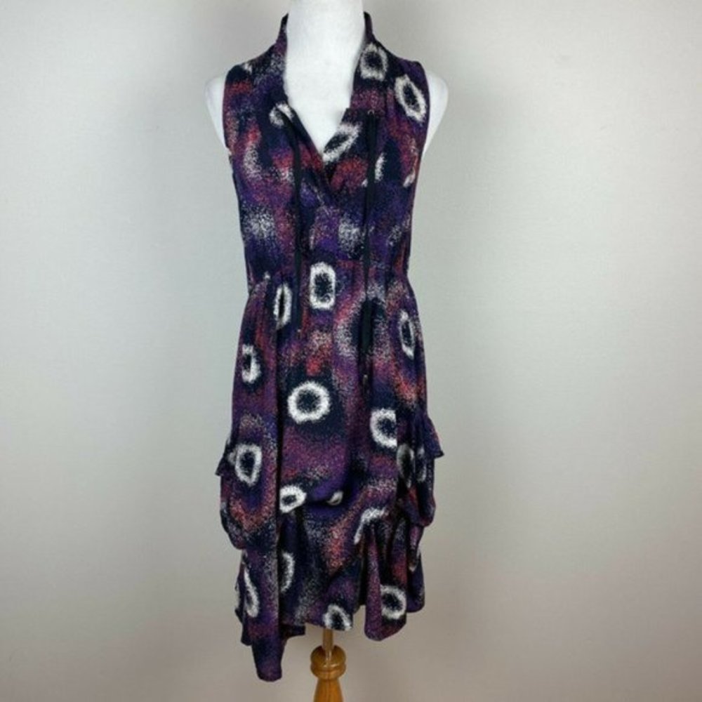 Papillon Dress L‎ Multicolor V-Neck Pockets Bustled Sleeveless A-Line Summer